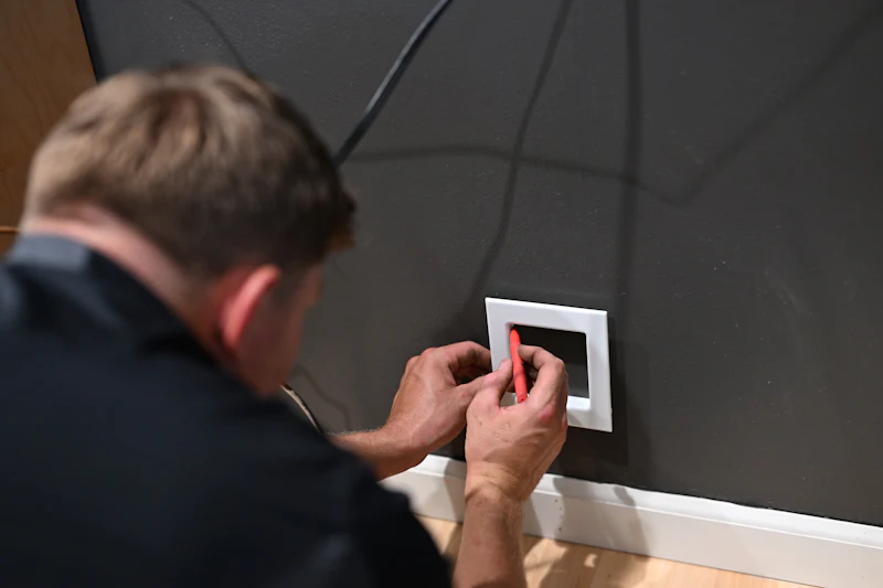 Monteur beim Anschliessen eines Schalters an einer Wand